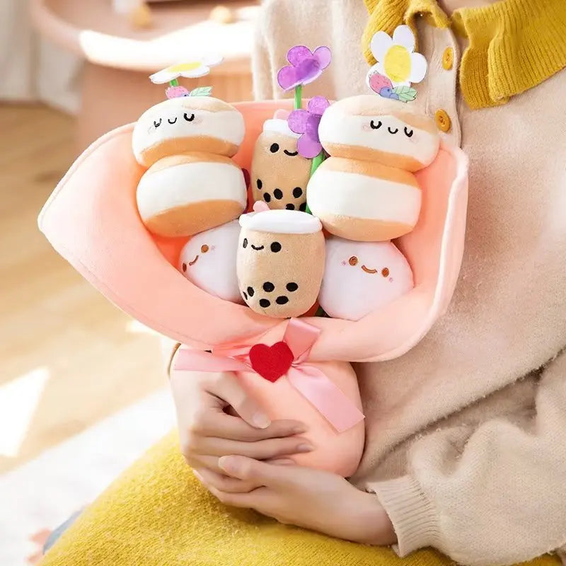 Kawaii Boba Flower Plush Toy Bouquet Bubble Tea Dolls Preserved Flowers Plushies Valentine's Day Graduation Gift Food - Tophatter Daily Deals