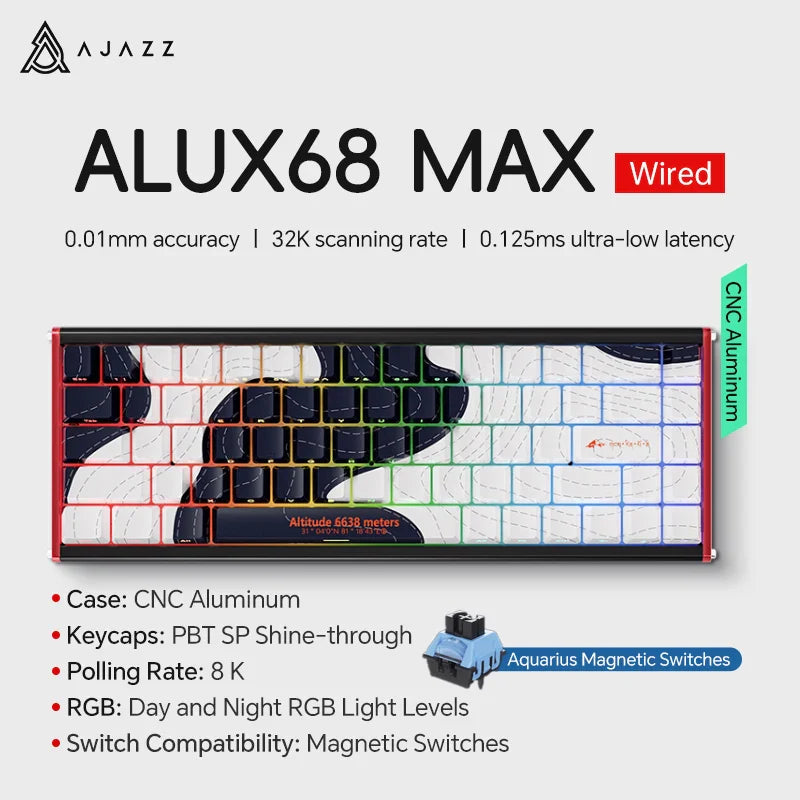 Mechanical Keyboard Sixty Mini Wireless ARGB Magnetic Hall ALUX68 MAX-Black2 - Tophatter Daily Deals