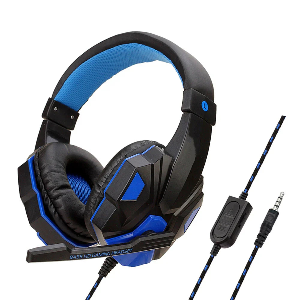 Gaming Headset Wired Noise Cancelling Microphone Adjustable Blue - Tophatter Daily Deals