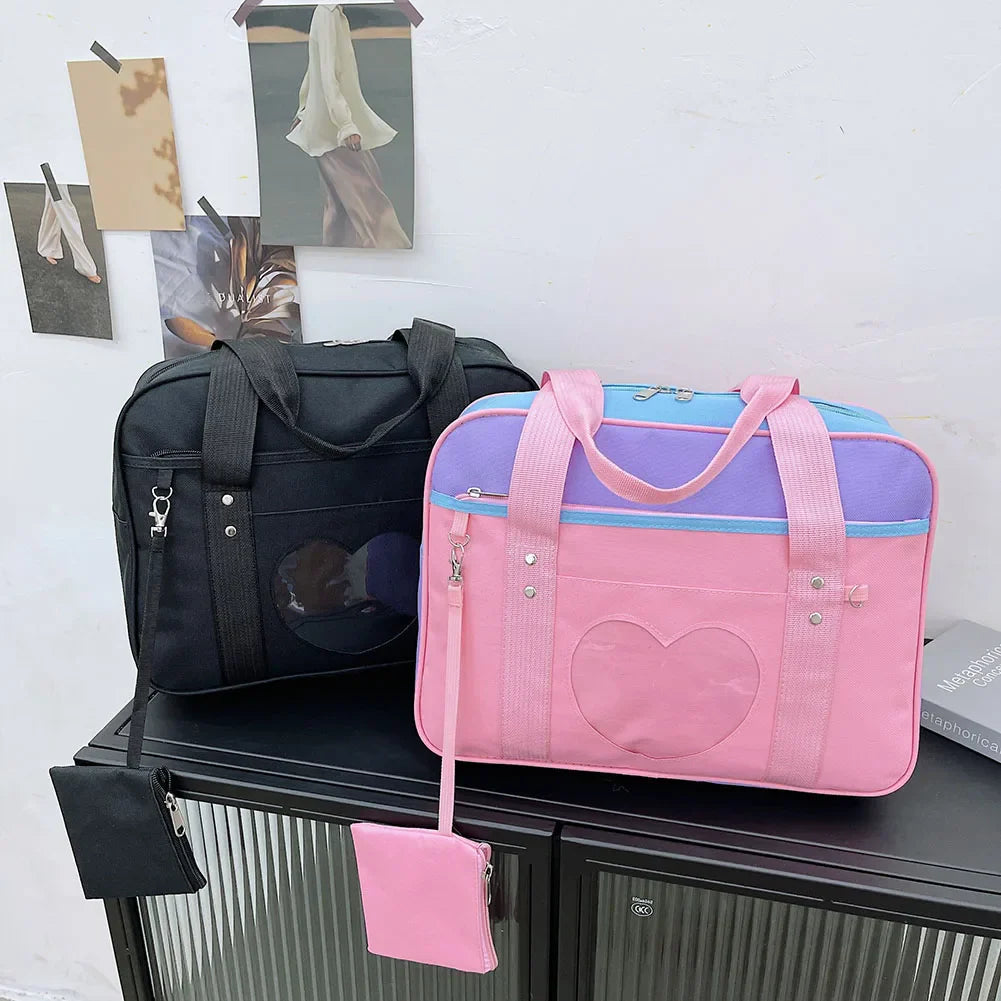 Heart PU Leather Laptop Bag Pastel Handbag Top Handle Japanese Style School Bag - Tophatter Daily Deals