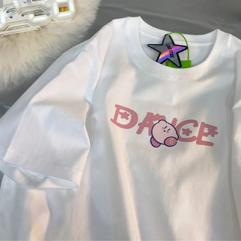 Kawaii Kirby T-shirt Anime Cotton Summer Loose Short-Sleeved Printed Top Anime - Tophatter Daily Deals