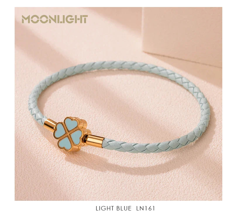 Four Leaf Clover Braided Leather Lucky Bracelet Gift - Tophatter Daily Deals