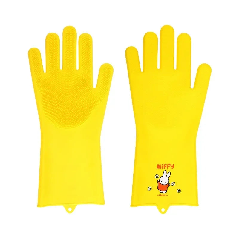 Miffy Silicone Kitchen Washing Up Gloves Yellow Animals - Tophatter Daily Deals