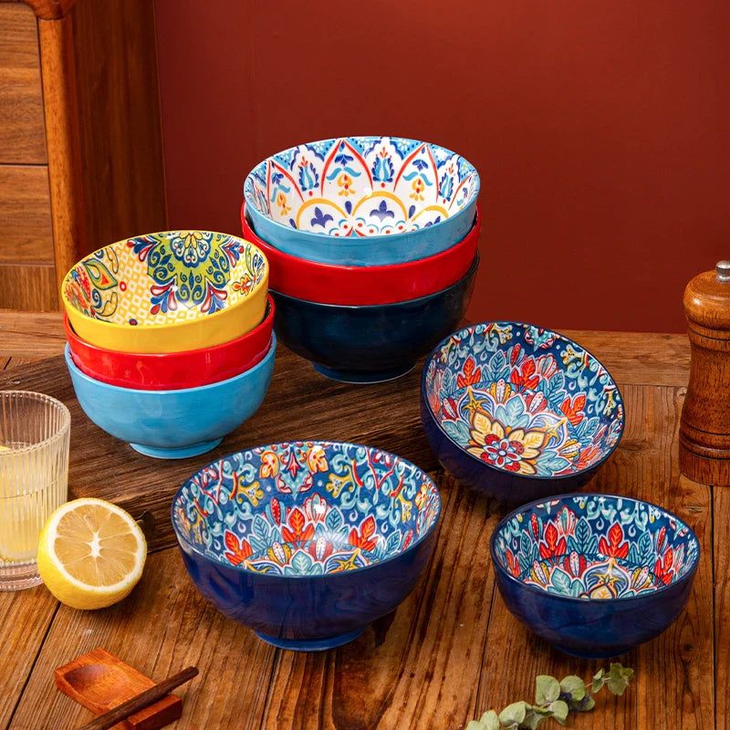 Bohemian Ceramic Rice Bowl Retro Noodle Bowl Kitchen Gift - Tophatter Daily Deals