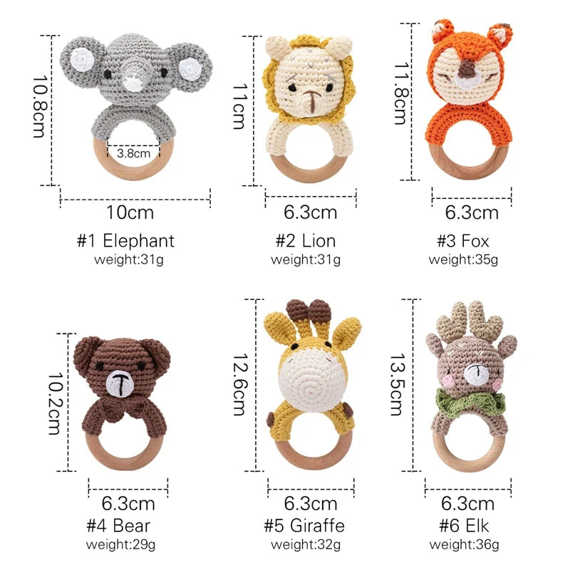 Crochet Bear Teether Rattle Ring Newborn Sensory Toys - Tophatter Daily Deals