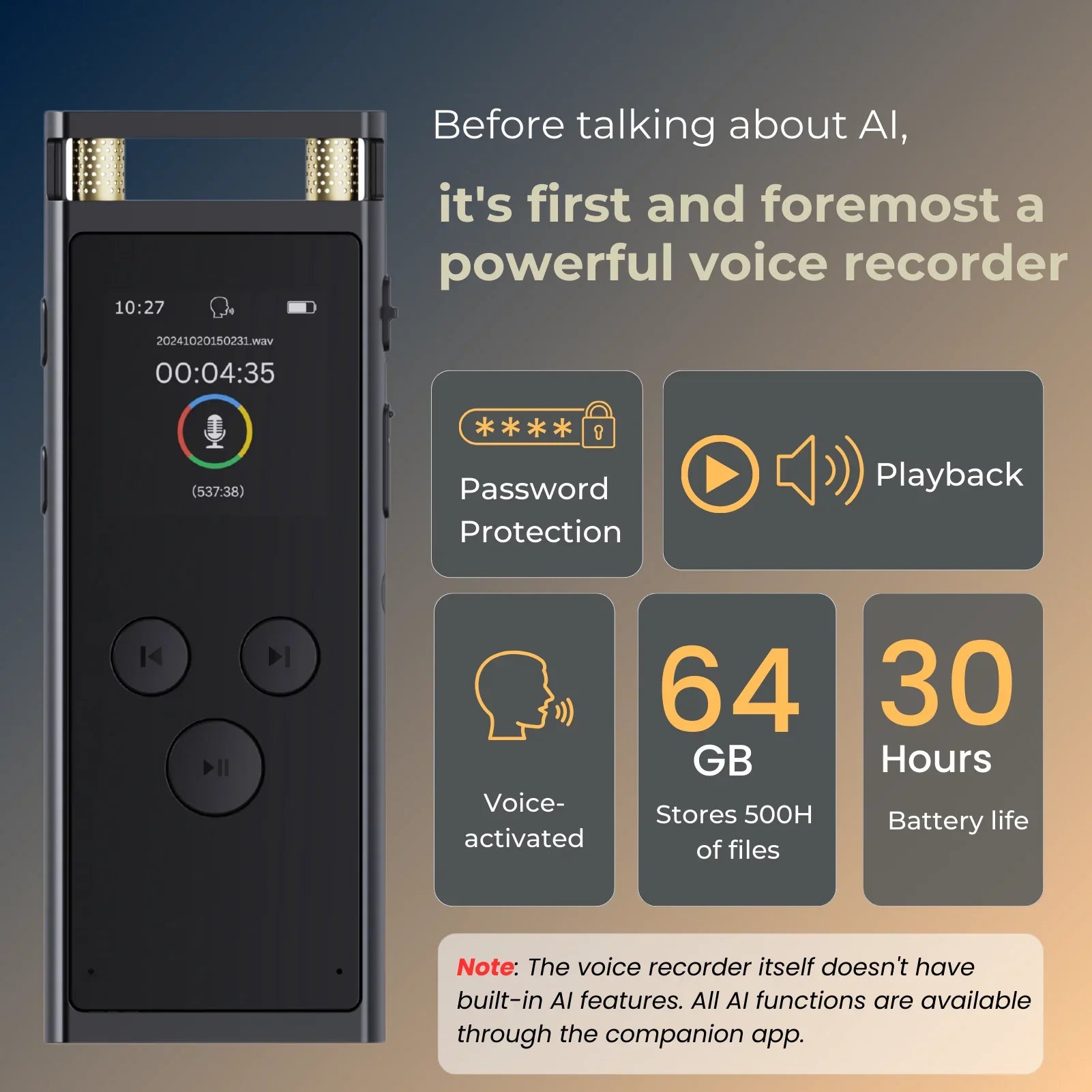 AI Voice Recorder 64GB Aluminum Dictaphone Transcribe - Tophatter Daily Deals
