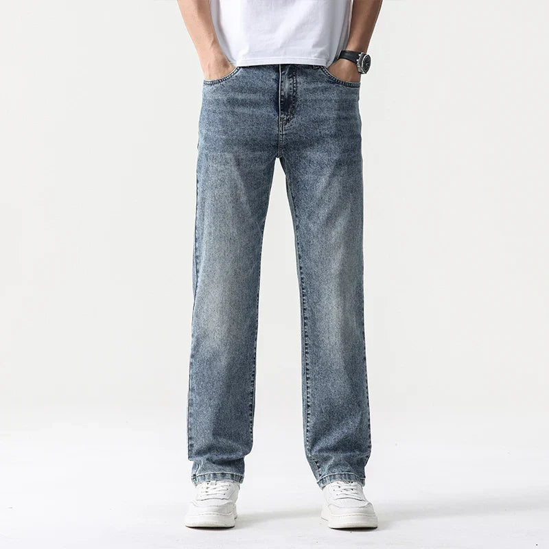 Oversized Men’s Wide Leg Jeans - Straight Lyocell, Casual J9901 - Tophatter Daily Deals