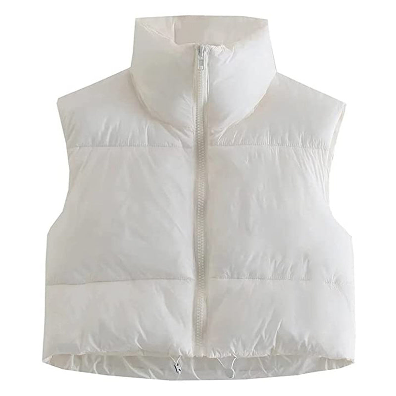 Warm Women’s Puffer Vest - Cropped Boxy, Polyester, Winter - Tophatter Daily Deals