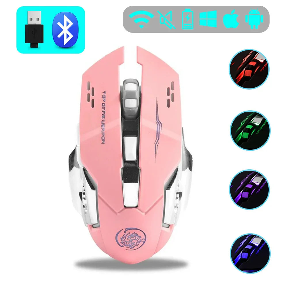 Wireless Gaming Mouse Rechargeable Silent RGB Backlight pink Bluetooth - Tophatter Daily Deals
