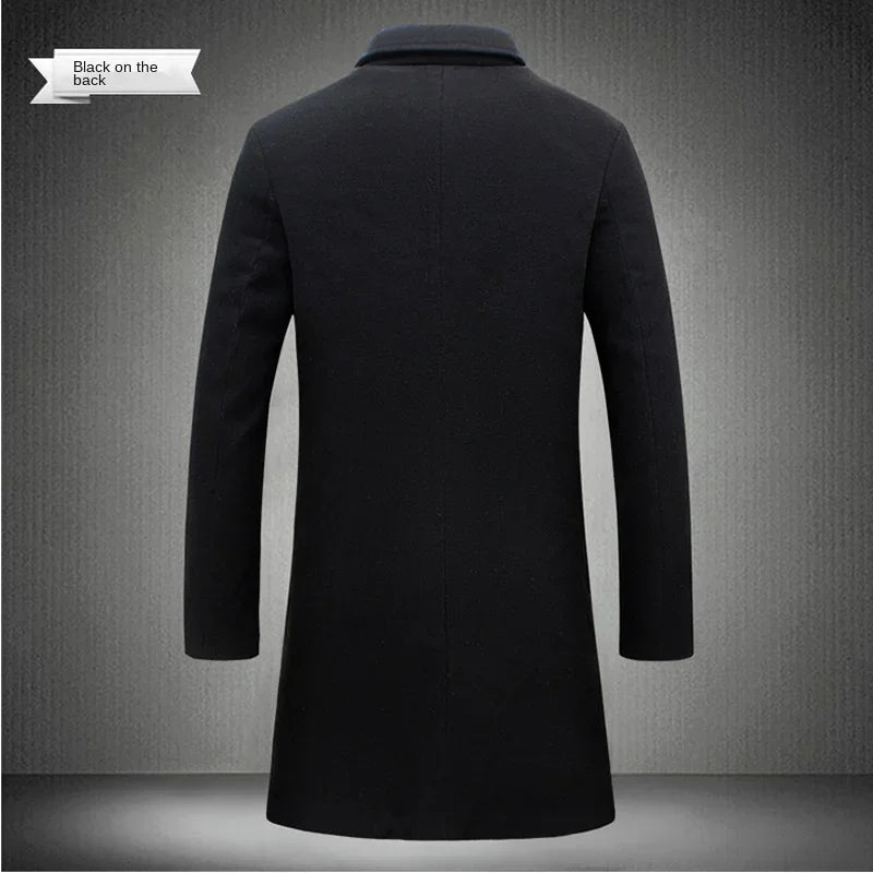 Men's Cotton Wool Blend Long Windbreaker Coat (Black) Apparel & Accessories > Clothing > Outerwear > Coats & Jackets > Overcoats - Tophatter Daily Deals
