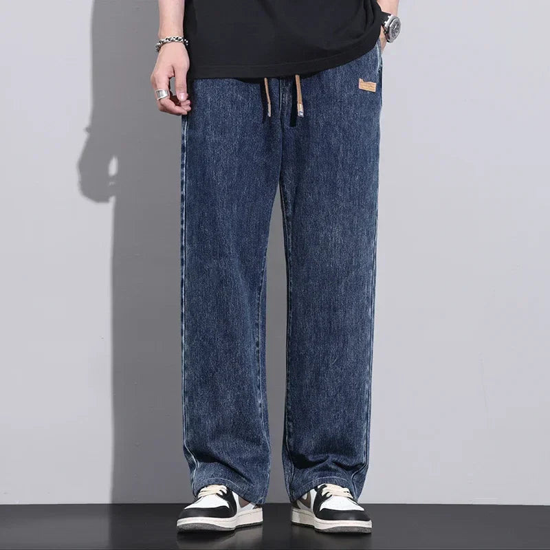 Stretchy Men Wide Leg Jeans - Drawstring Waist, Denim - Tophatter Daily Deals