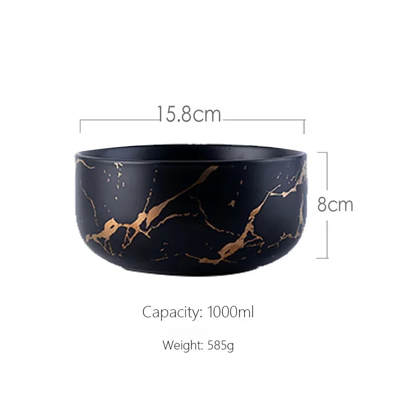 Marble Ceramic Bowl Set Nordic Tableware Minimalist Black-L - Tophatter Daily Deals