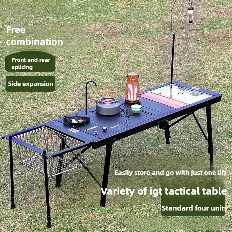 Folding Camping Table Adjustable IGT-Compatible Black Camp Furniture - Tophatter Daily Deals