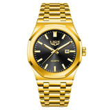 Quartz Watch Stainless Steel Waterproof Luminous Wristwatch Gold black - Tophatter Daily Deals