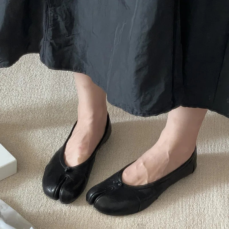 Soft Women Tabi Ballet Flats - Split Toe, Leather, Casual - Tophatter Daily Deals