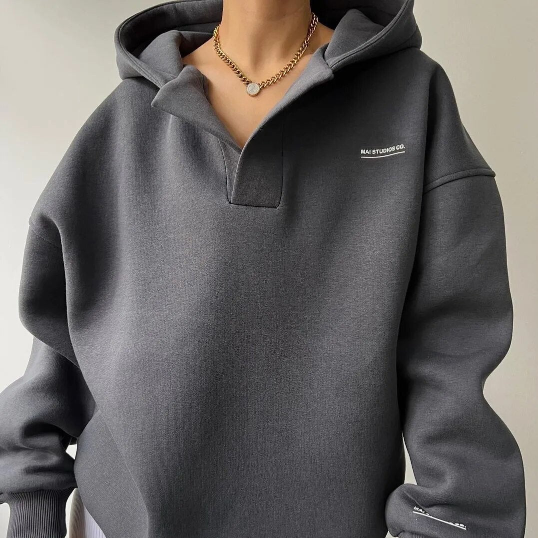 Oversized Cozy Women's Hoodie - Boxy V Notch, Fleece Gray - Tophatter Daily Deals