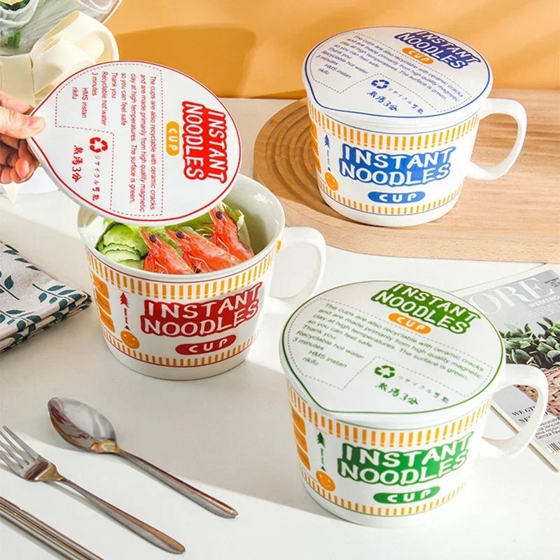 Instant Noodle Bowl Ceramic With Handle And Lid Large - Tophatter Daily Deals