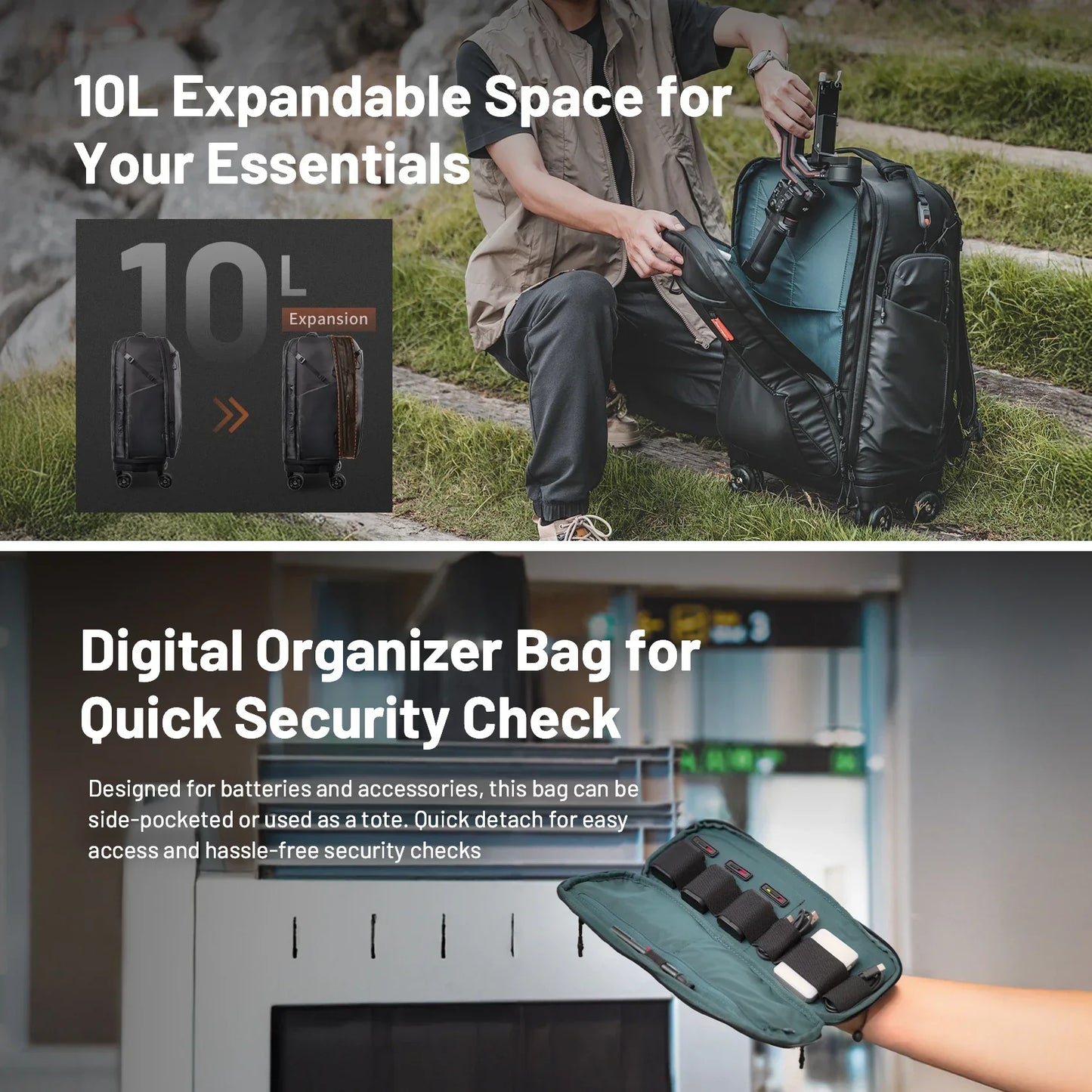 2-in-1 Outdoor Trolley Case Backpack Expandable Black Backpacks - Tophatter Daily Deals