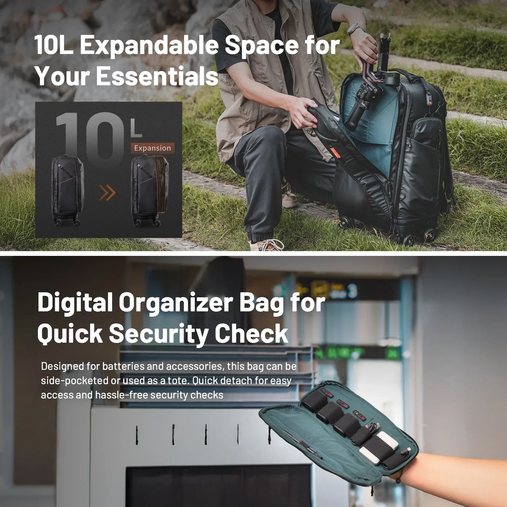 2-in-1 Outdoor Trolley Case Backpack Expandable Black Backpacks - Tophatter Daily Deals