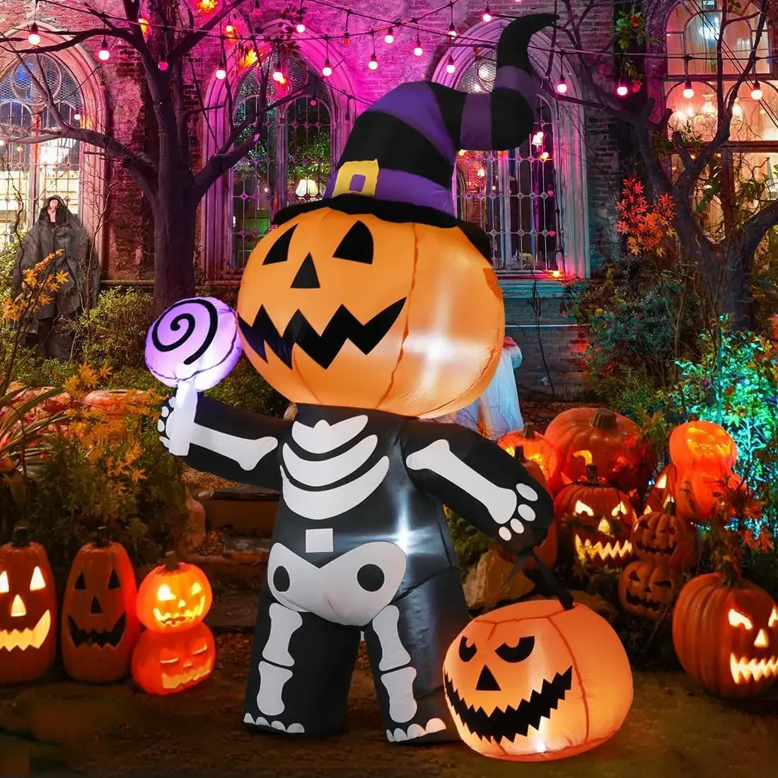 Halloween Inflatable 6ft Pumpkin Skull Yard Decor 2025 - Tophatter Daily Deals