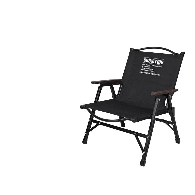 Outdoor Folding Chair Kermit-Style with Oak Armrests Black Camp Furniture - Tophatter Daily Deals