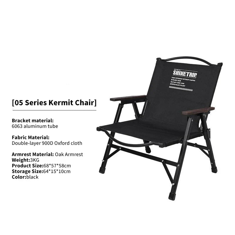 Outdoor Folding Chair Kermit-Style with Oak Armrests Black Camp Furniture - Tophatter Daily Deals