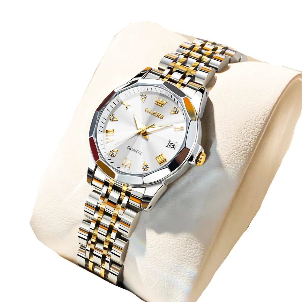 Womens Stainless Steel Quartz Watch Waterproof (Gold White) Apparel & Accessories > Jewelry > Watches - Tophatter Daily Deals