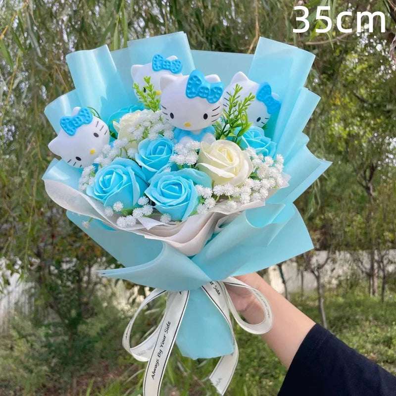 Sanrio Kawaii Hello Kitty Plush Flowers Bouquet Blue Flowers - Tophatter Daily Deals