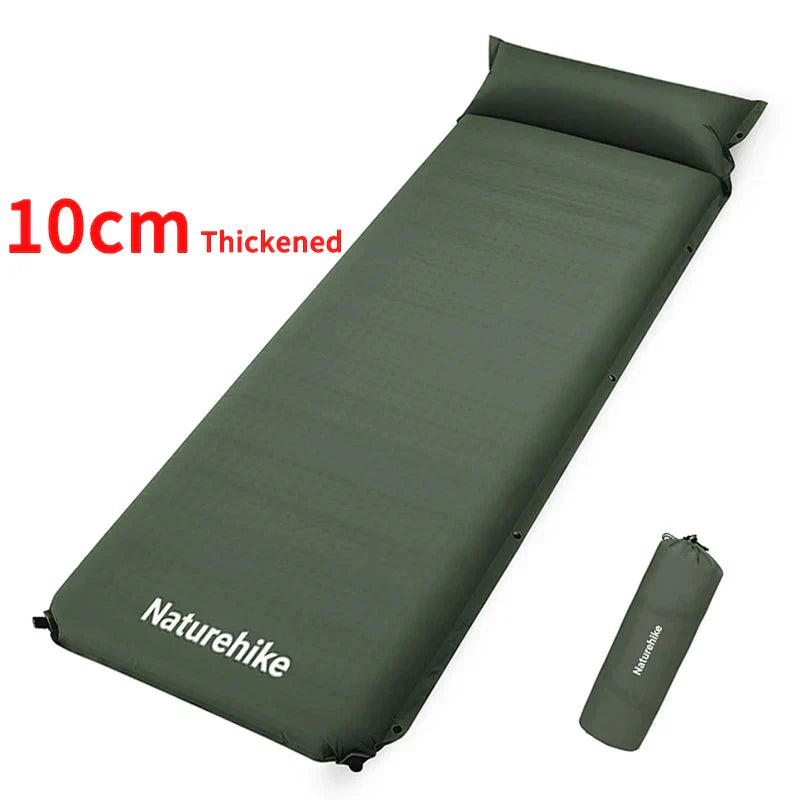 10cm Thick Self-Inflating Double Mattress with Pillow Green Camping & Hiking - Tophatter Daily Deals