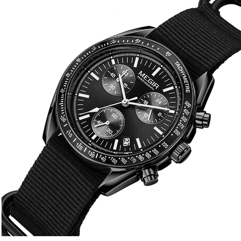 Quartz Chronograph Watch Blue Nylon Strap Waterproof Black - Tophatter Daily Deals