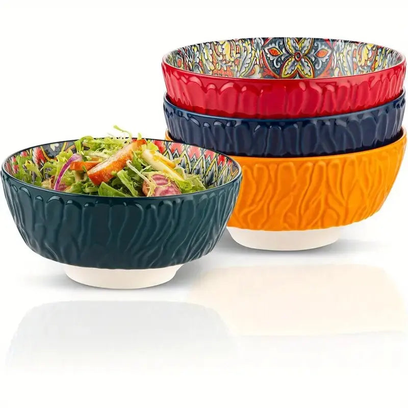 Bohemian Ceramic Bowls Set Floral Serving Bowls Versatile - Tophatter Daily Deals