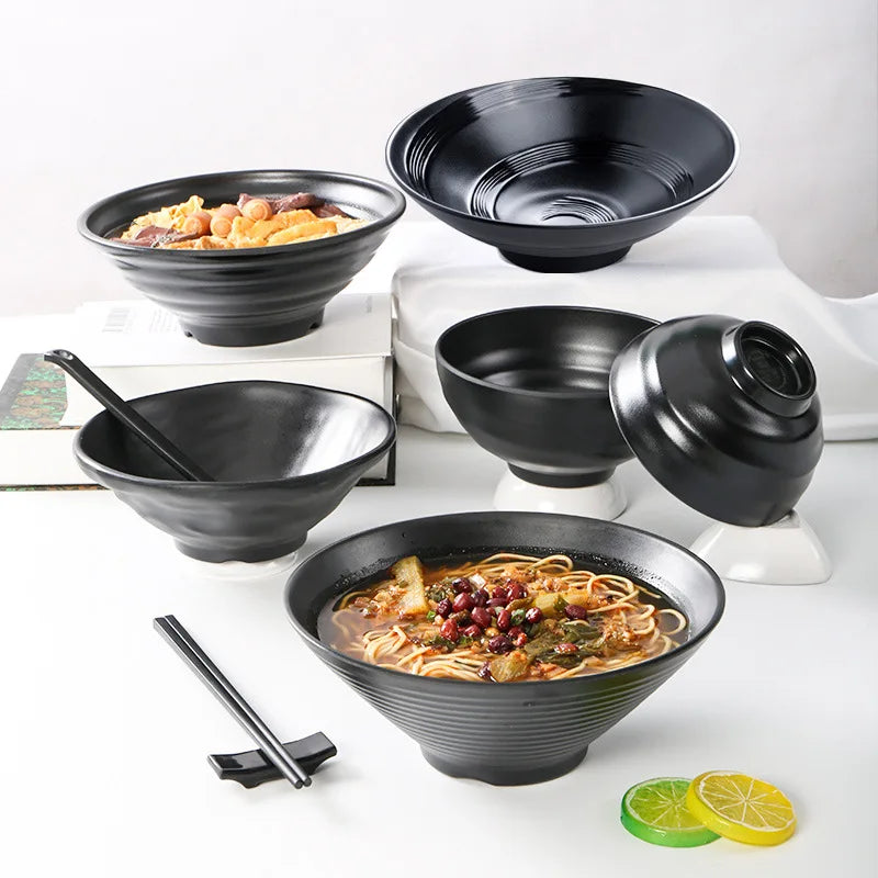 Ramen Bowl Black Plastic Japanese Style Noodle Bowl - Tophatter Daily Deals