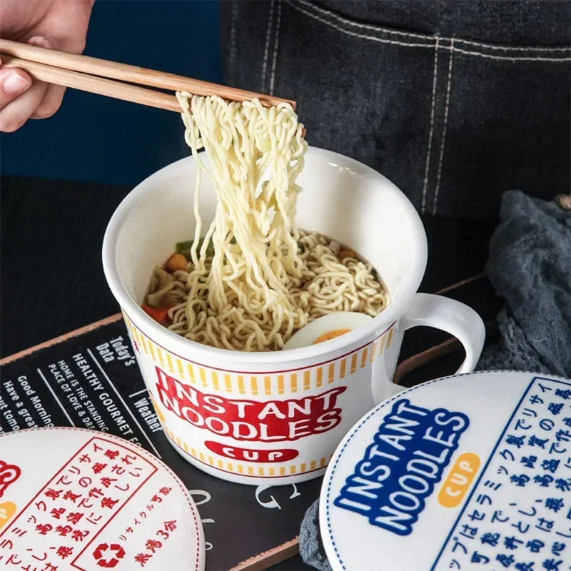 Instant Noodle Bowl Ceramic With Handle And Lid Large - Tophatter Daily Deals