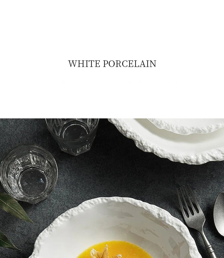 White Porcelain Rock Edge Soup Bowl Modern Tableware - Tophatter Daily Deals