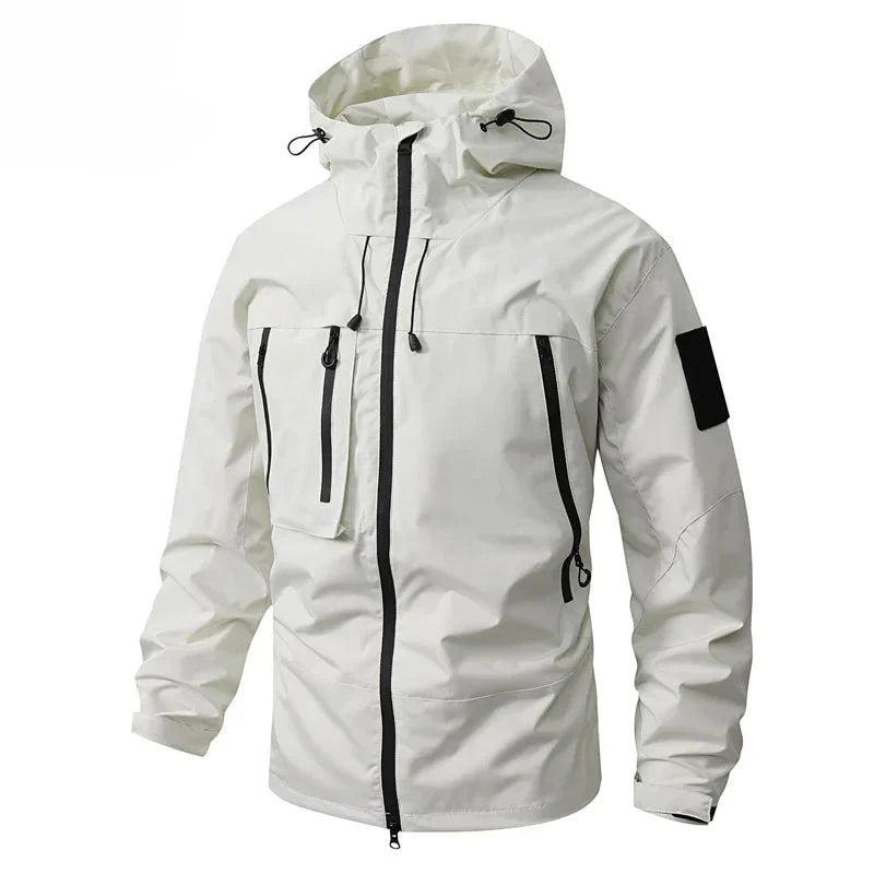 Waterproof Men's Hiking Jacket - Oversized Hooded Polyester Ivory - Tophatter Daily Deals
