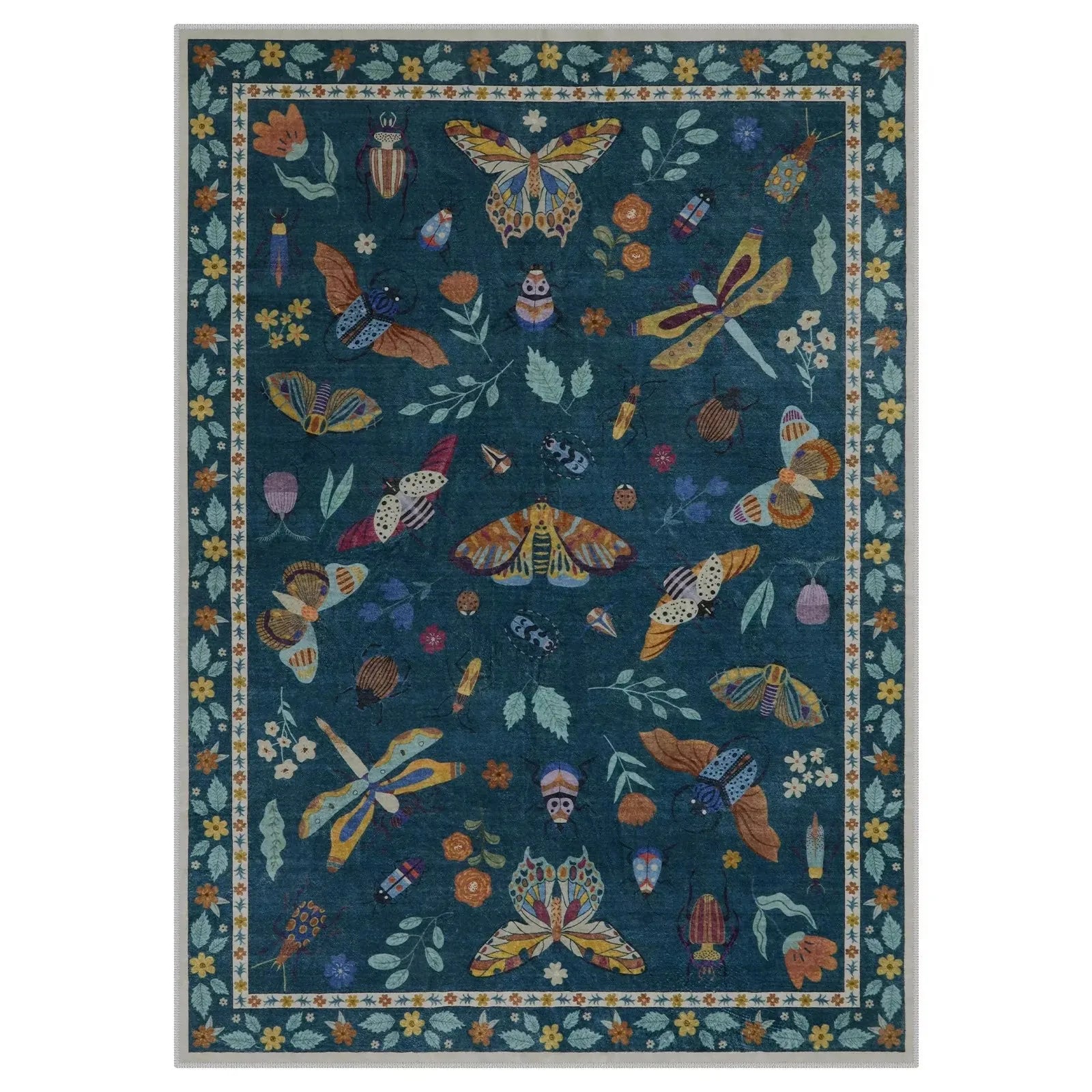 Insect Print Area Rug Teal Washable Non Slip Living Room - Tophatter Daily Deals