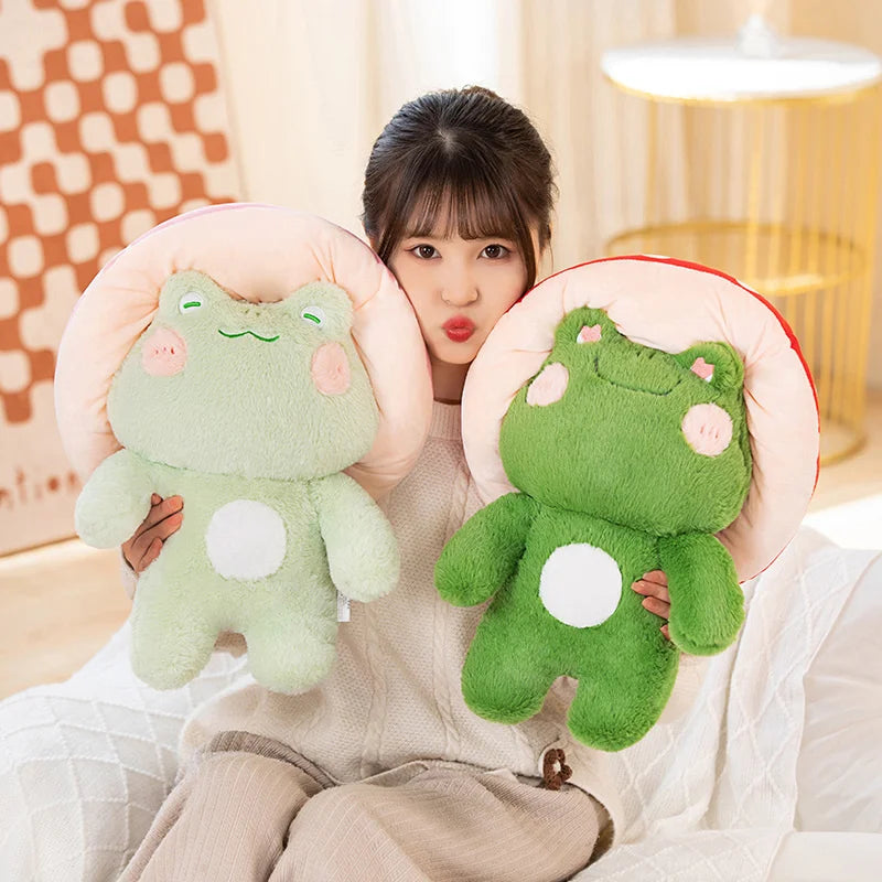Soft Frog Plushie Stuffed Kawaii Animals Red Mushroom Hat Frogs Animals - Tophatter Daily Deals
