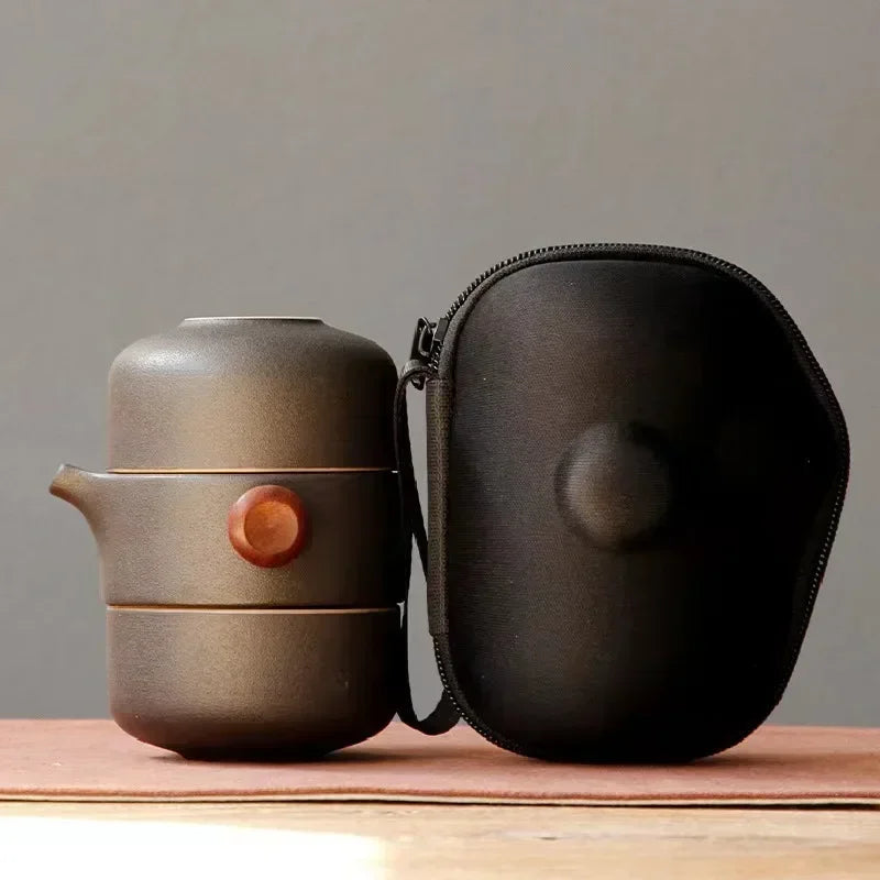 Porcelain Portable Travel Tea Set Kung Fu Teaware Handmade Black - Tophatter Daily Deals