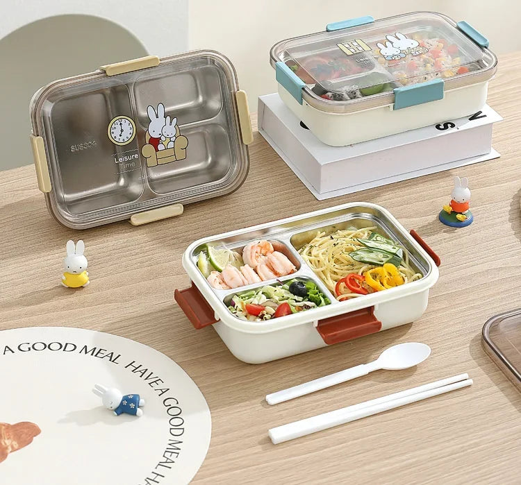 Miffy 3-Section Stainless Steel Lunch Box with Cutlery Animals - Tophatter Daily Deals