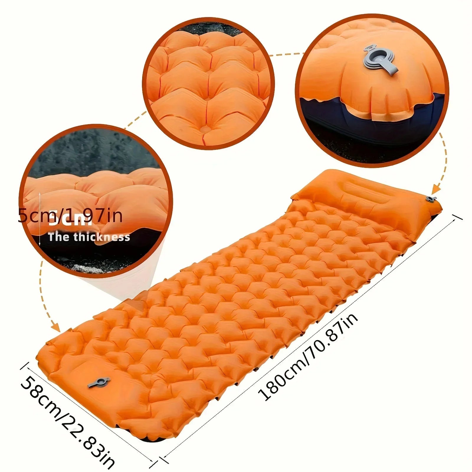 Sleeping Pad with Built-In Pillow Pump Orange Camping & Hiking - Tophatter Daily Deals