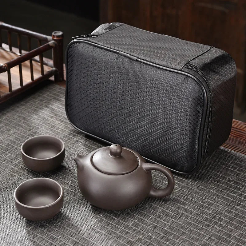 Purple Clay Travel Tea Set Portable Kung Fu Teaware Ca - Tophatter Daily Deals