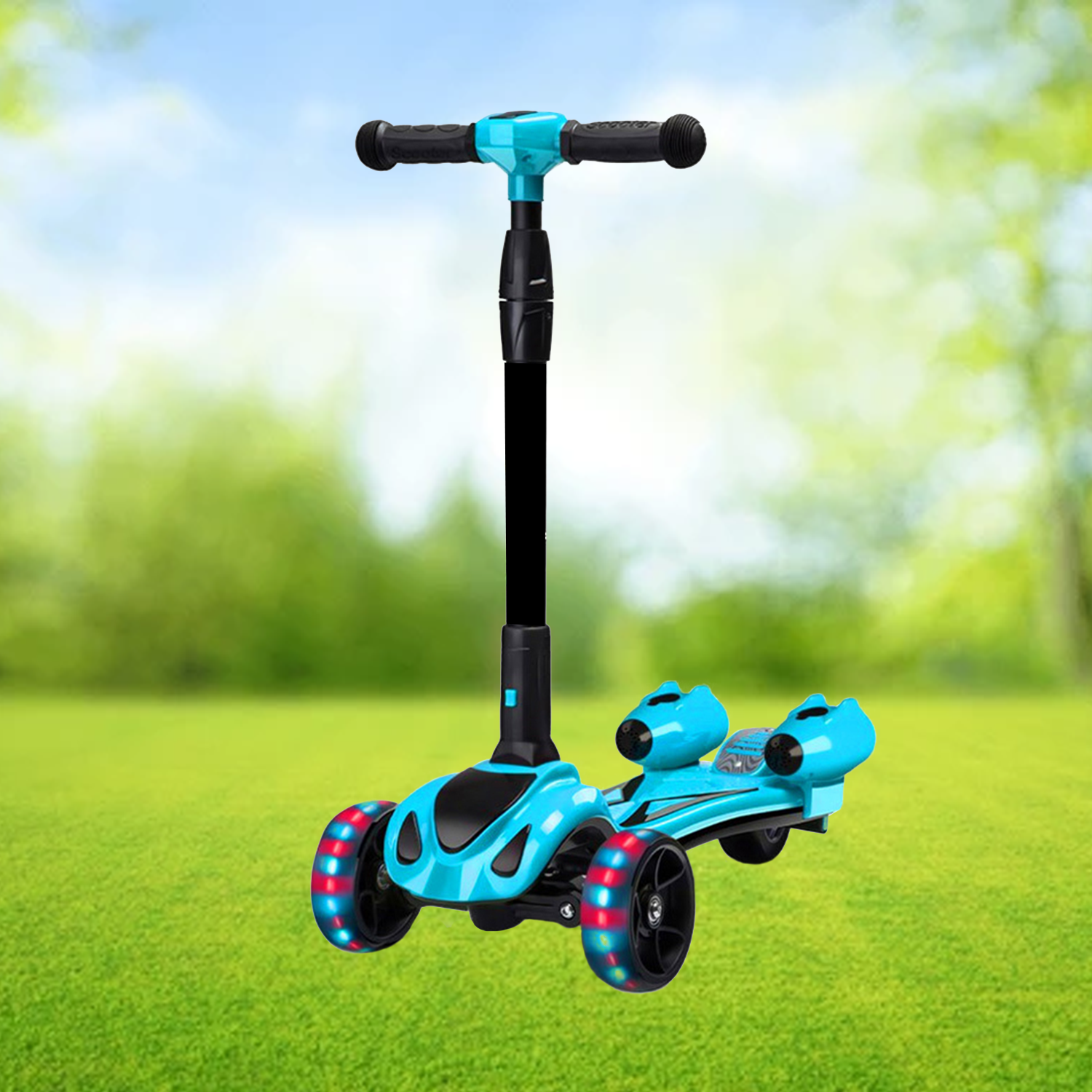 Kick Scooter for Kids – 3-Wheel Foldable Scooter with LED Light-Up Wheels & Adjustable Height Blue Cycling - Tophatter Daily Deals