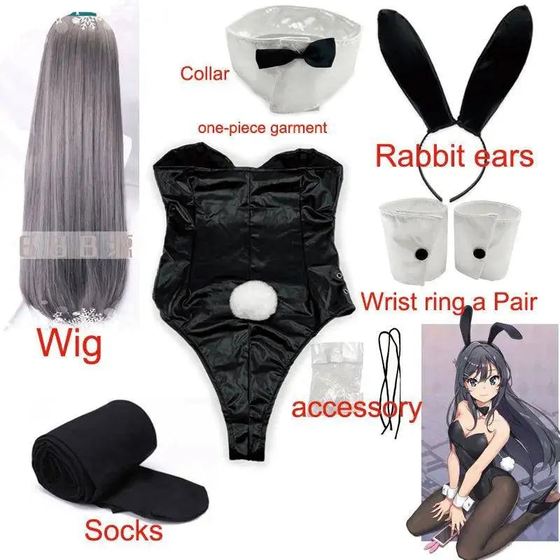 Sakurajima Mai Bunny Girl Cosplay Costume Halloween Adult Woman Senior Sister Cosplay Wig Clothes Size M/XL Set 1 - Tophatter Daily Deals