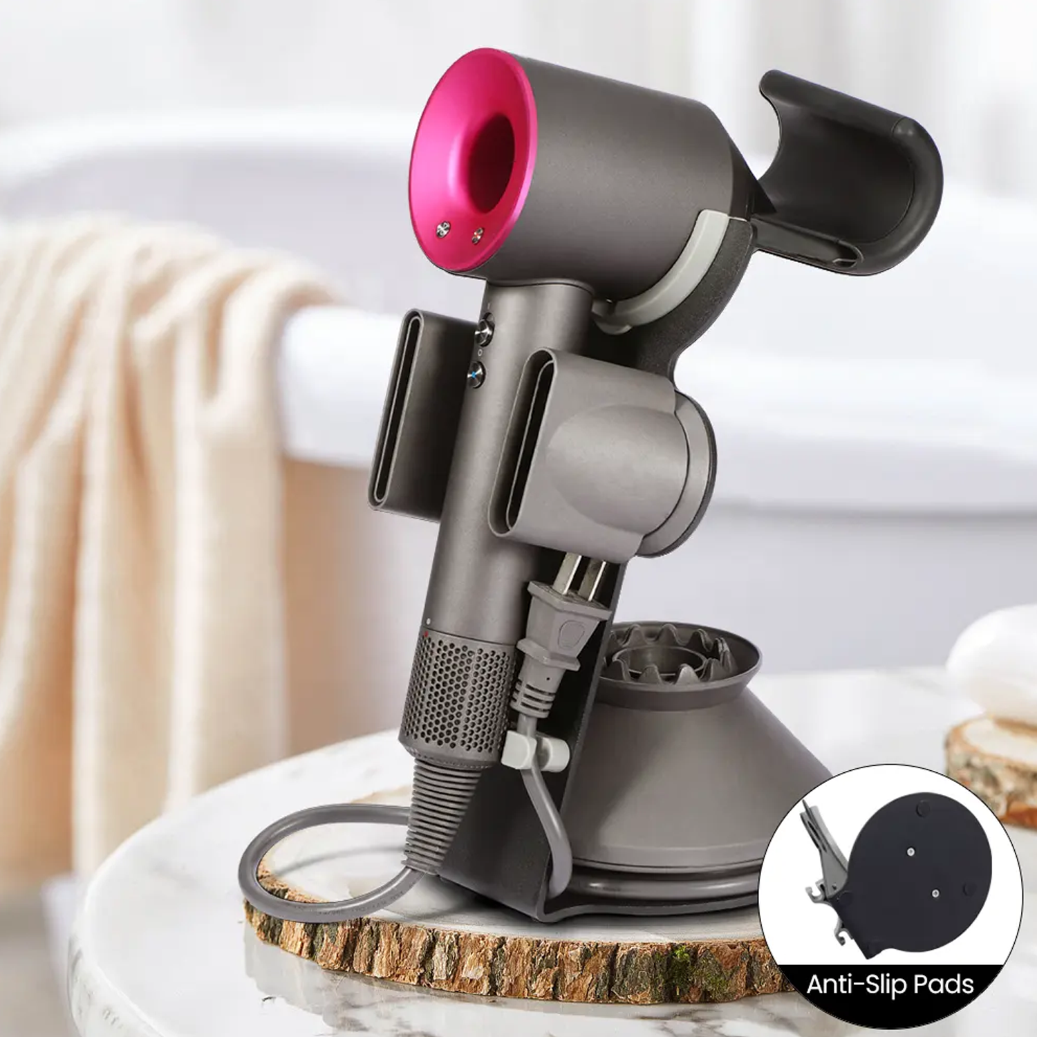 Hair Dryer Stand – Magnetic Hands-Free Holder for Easy Drying & Styling Hair Care - Tophatter Daily Deals