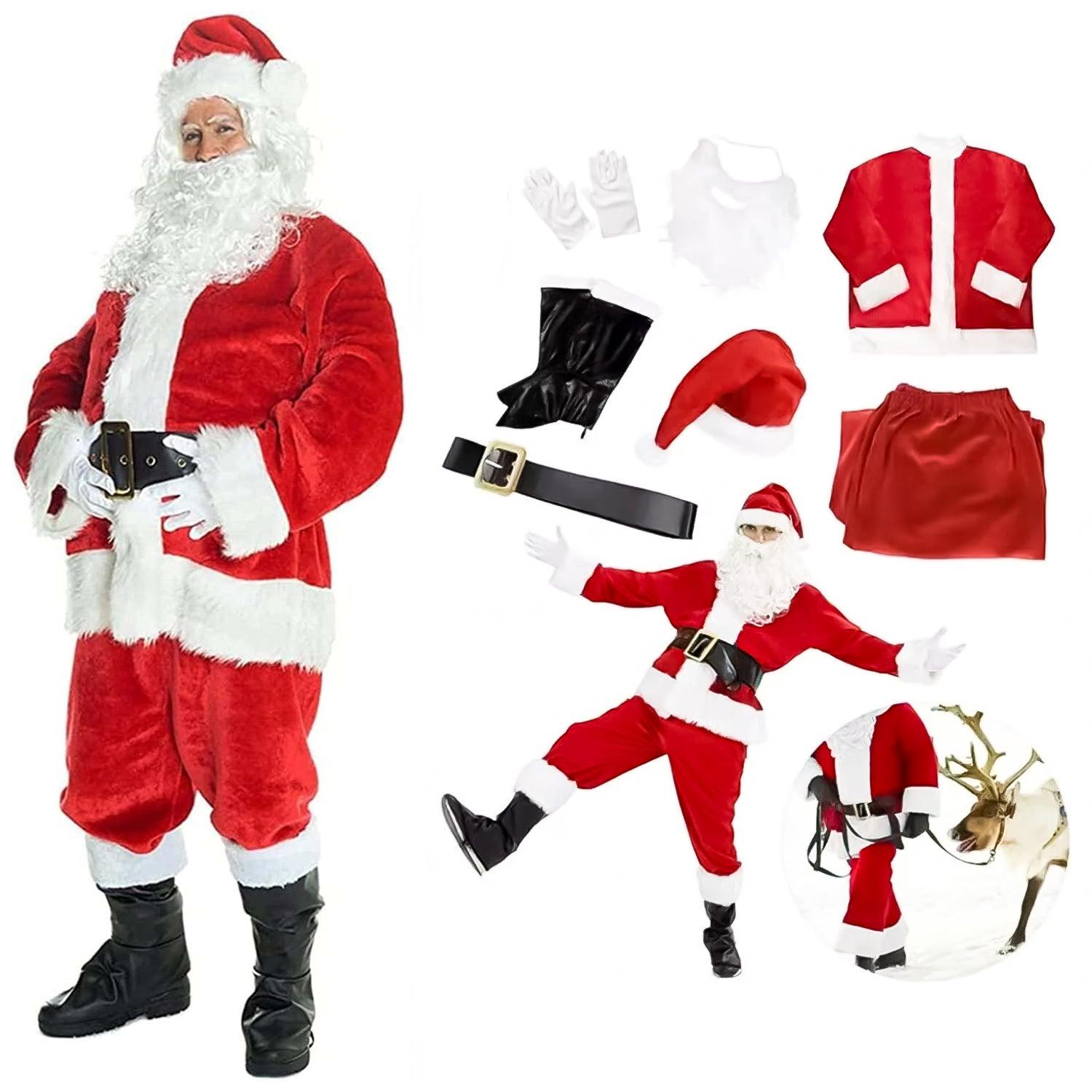 Santa Claus Outfit - 7pcs Santa Claus Costume Father Outfit Christmas Flannel Suit Mens Fancy Dress Christmas - Tophatter Daily Deals