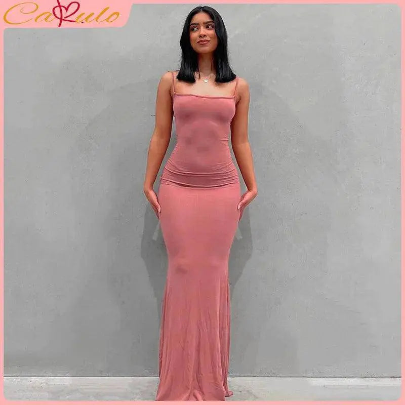 Satin Slip Sleeveless Backless Maxi Dress Women 2025 Y2K Summer clothing - Tophatter Daily Deals