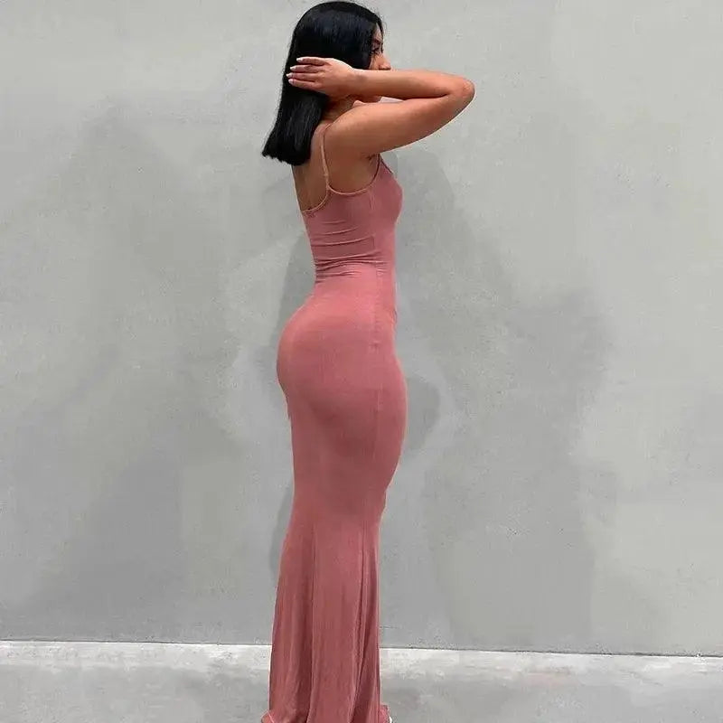 Satin Slip Sleeveless Backless Maxi Dress Women 2025 Y2K Summer clothing - Tophatter Daily Deals