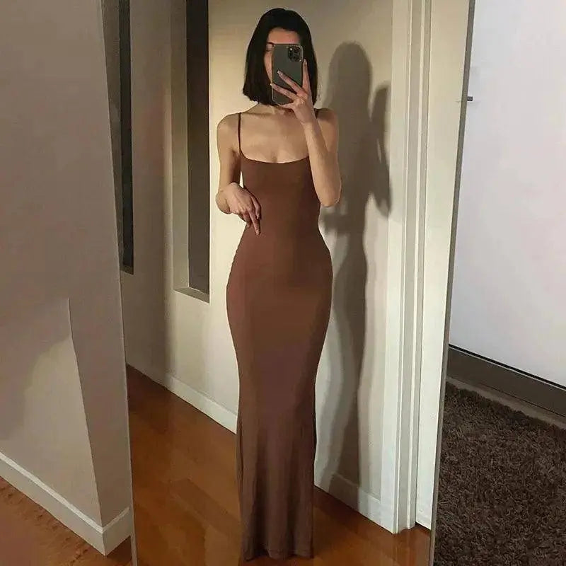 Satin Slip Sleeveless Backless Maxi Dress Women 2025 Y2K Summer clothing - Tophatter Daily Deals