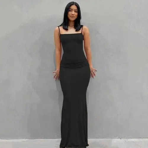 Satin Slip Sleeveless Backless Maxi Dress Women 2025 Y2K Summer Black clothing - Tophatter Daily Deals