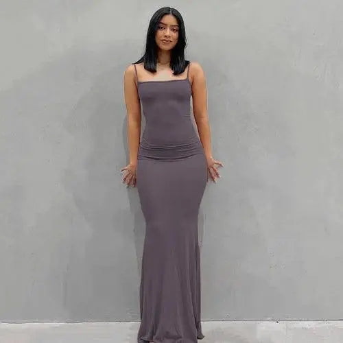 Satin Slip Sleeveless Backless Maxi Dress Women 2025 Y2K Summer Purple clothing - Tophatter Daily Deals